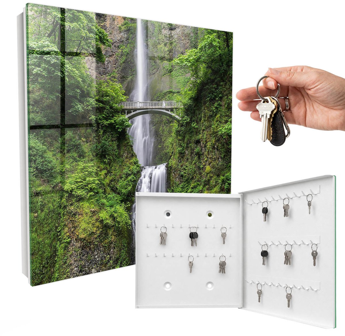 WallMuralia - Sleutelkast - 30x30x5 cm - met 50 haken - Natuurlijke Harmonie Sleutelkastje Industrieel - Groente Sleutelbox - Rechtsopenend - Wit interieur