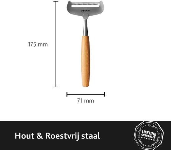 Boska kaasschaaf met houten handvat, gemaakt van roestvrij staal, 175 mm lang en 71 mm breed