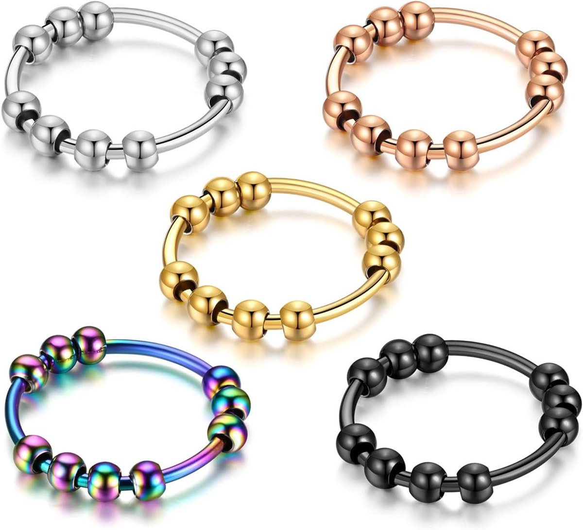 5 stuks anti-stress ring – stressring met kleurrijke parels