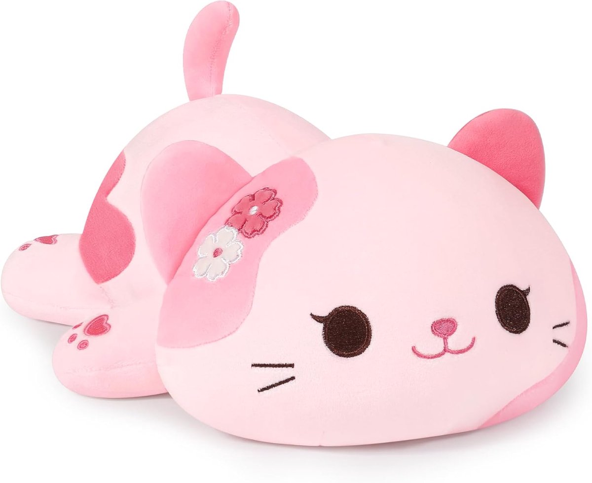 Kawaii Plüschkatze, Kuscheltier Stofftier Plüsch Kissen Spielzeug Kätzchen Plüsch Wurfkissen Geschenk für Kinder Mädchen 3+ Jahre (Roze, 30 cm)