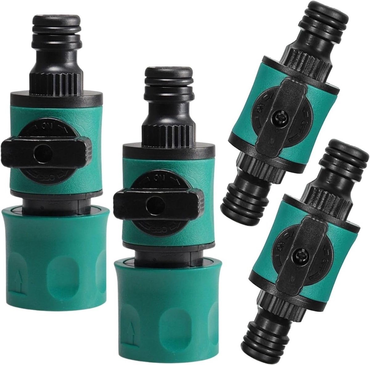 4 stuks tuinslangkoppeling, ventiel, waterslangschakelaar, snelkoppeling, slangkoppeling, tuinslang, afsluitkraan met 2-weg regelventiel voor waterstroomconnector