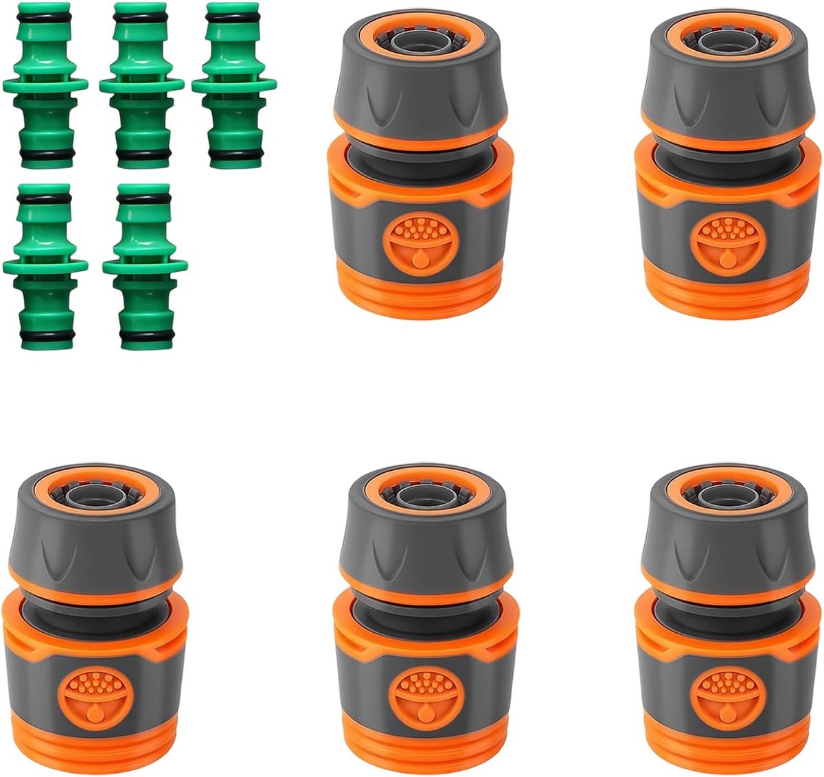Slangaansluiting, 10 stuks waterslangconnectoren, 1/2 inch tuinslangverbindingsstuk, oranje-grijs en groen, tuinslangaansluiting, voor tuinirrigatie, autowassen en huishouden