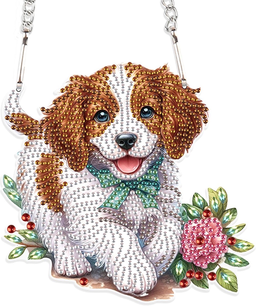 Diamond Schilderij Schild met Ketting Hond Dieren 15x15cm Diamant