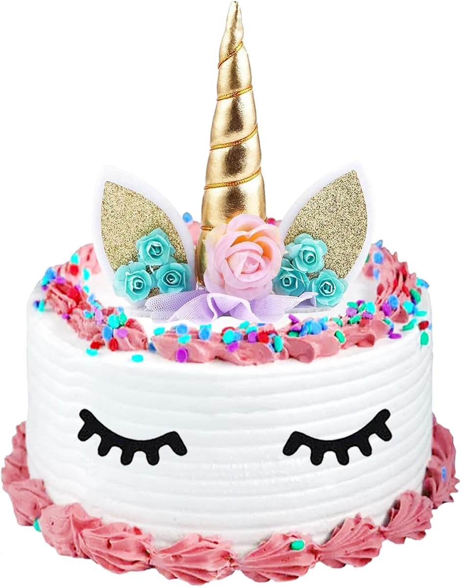 4 Stuks Eenhoorn-Taartdecoratie - 3D Gouden Taarttopper Met Schattige