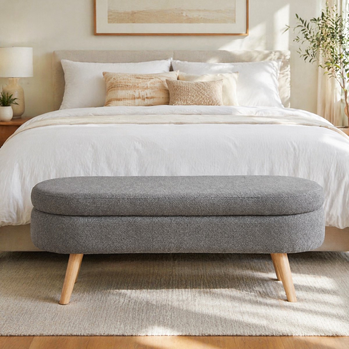 Opbergbank Met Opbergruimte - 110 Cm - Chenille - Grijs - Voor Slaapkamer, Hal En Woonkamer