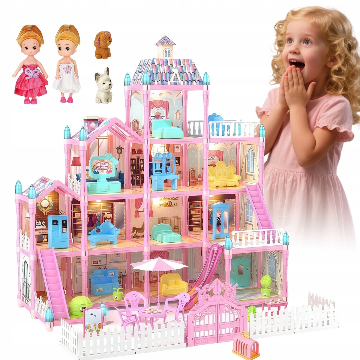 Poppenhuis - Kasteel Bouwset - Barbie Huis Speelgoed - 275 Stuks - 4 Verdiepingen - 13 Kamers - Educatief Speelgoed - Rollenspel - Voor Meisjes 3+ Jaar - Cadeau