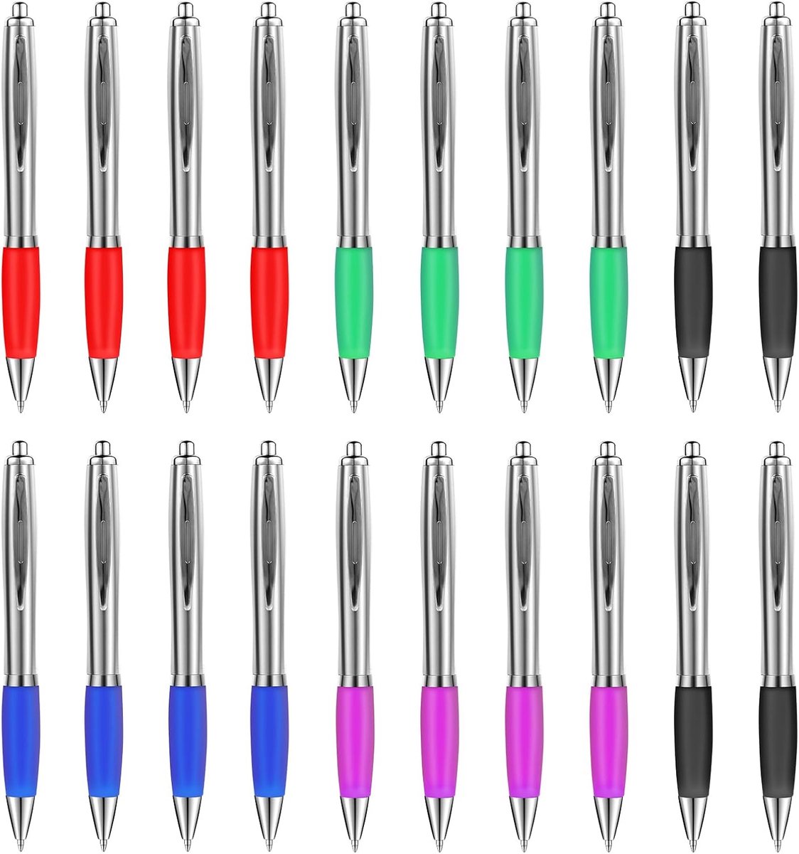 20 stuks balpenset, drukpennen 0,5 mm punt, klikpennen, balpen met ergonomische handgreep, blauwe inkt, multi-kleuren schelp (zwart, blauw, rood, groen, paars)