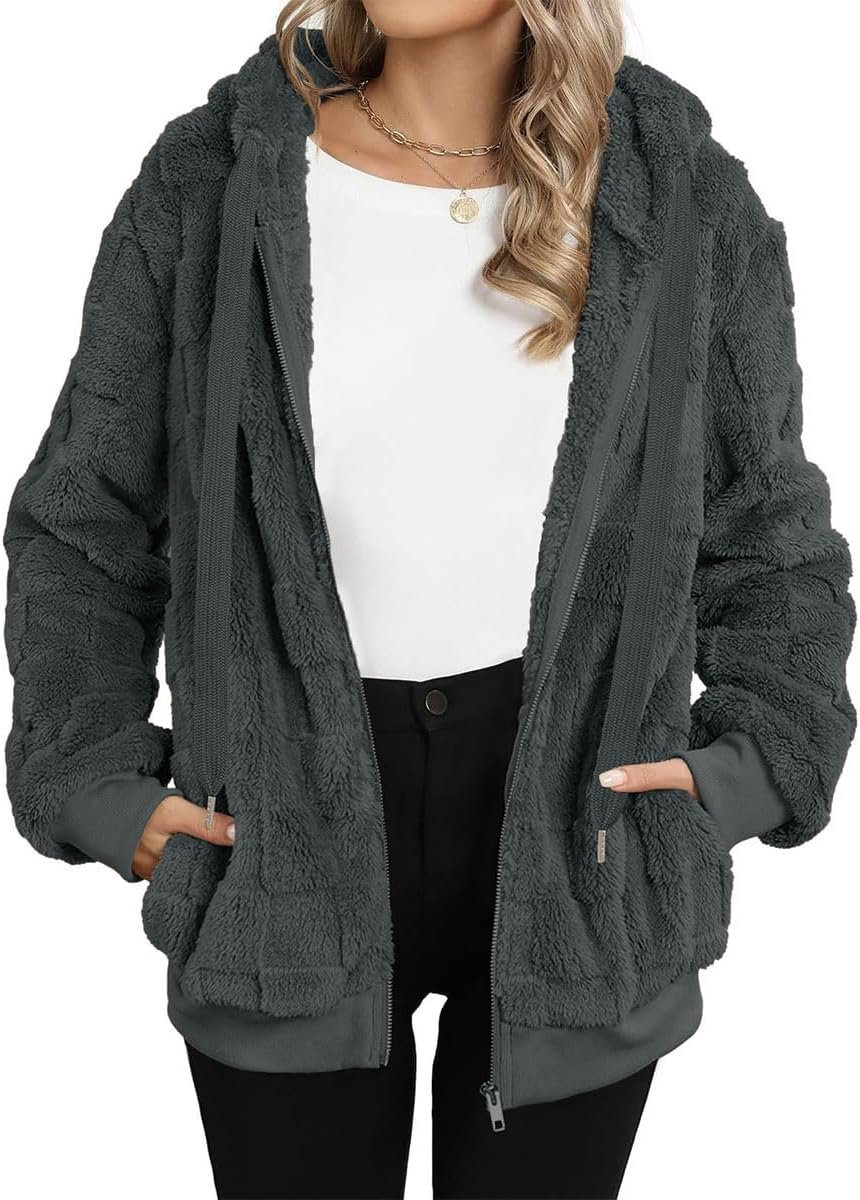 fleecejack voor dames, met capuchon, teddyjas, teddyfleece, warm