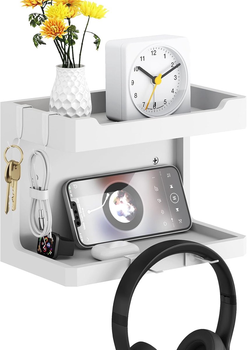 Grote Wall Mounted Houten Bedside Organizer (White)