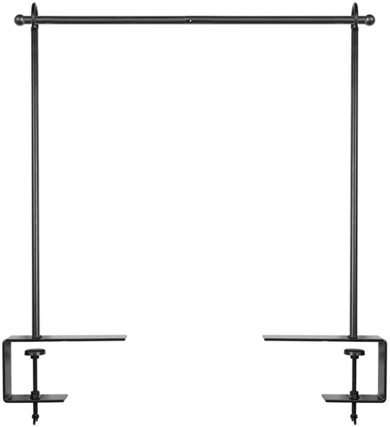 Zwarte metalen standaard met klemvoeten voor het ophangen van een slinger.