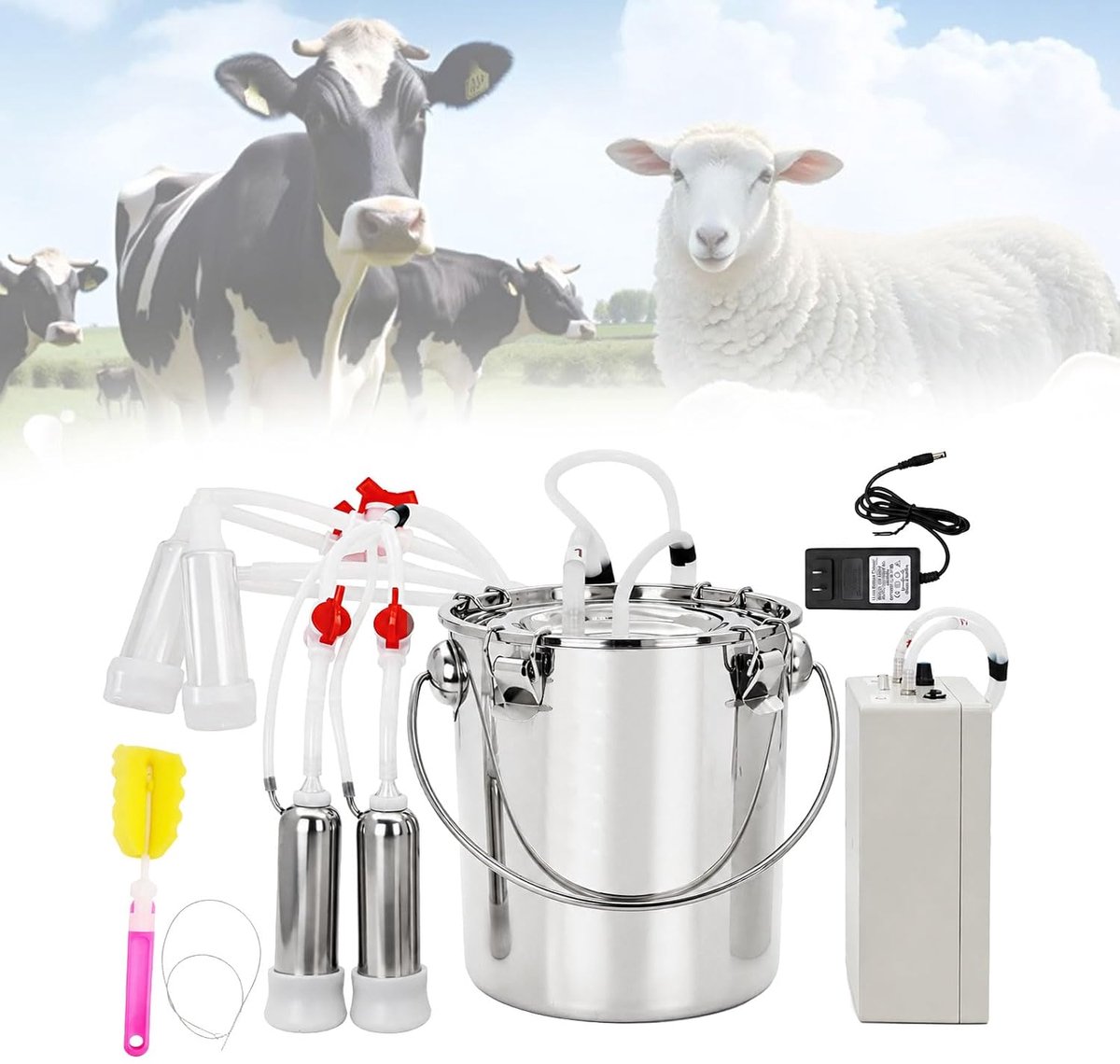 2-in-1 5L Elektrische Koe- Geitenmelkmachine, Draagbare Melkmachine