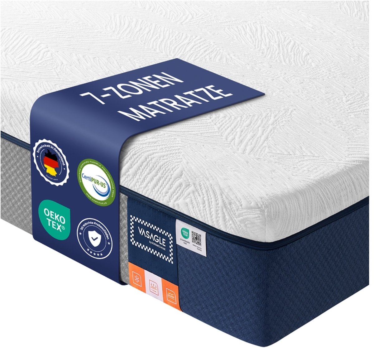 Gel-traagschuimmatras van 160 x 200 cm met ergonomische ondersteuning - 25 cm dik - 200 x 160 x 25 cm - Blauw