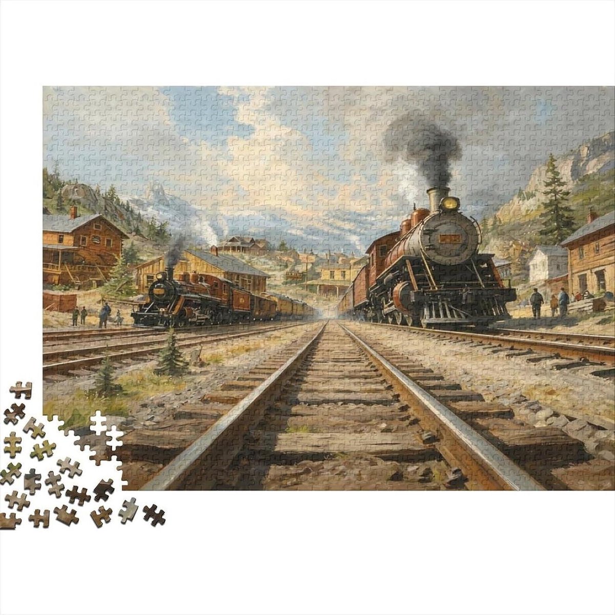 Stoomtrein Puzzel - Volwassen Puzzel Spel - Ontspanning Thuis - Nauwkeurig Gesneden Stukjes - 1000 Stukjes 52x38cm - Spoorweglandschap