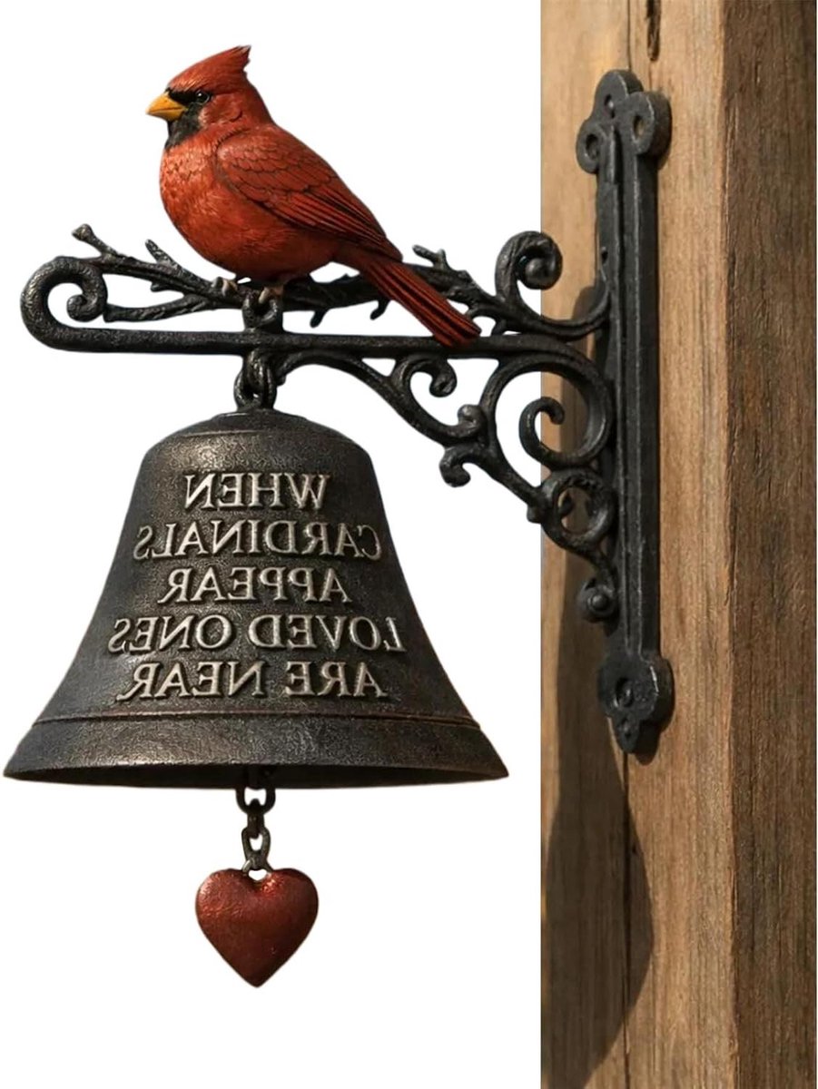 Diner Bel Wandmontage - Tuinbel Boerderijstijl - Buiten Decoratie - Handgesneden Vogelvorm - 20 cm - Rood
