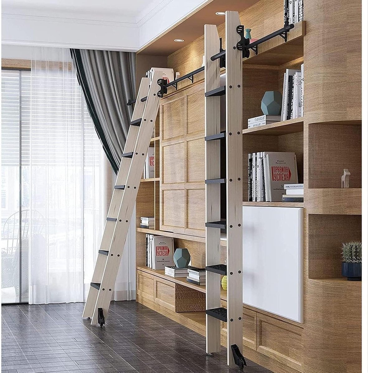 Ladderrail Hardware Kit - Glijbaan Vloerroller - Ruimtebesparend Ontwerp - Stille Roestvrij Staal - Verstelbare Lengte - Zilver