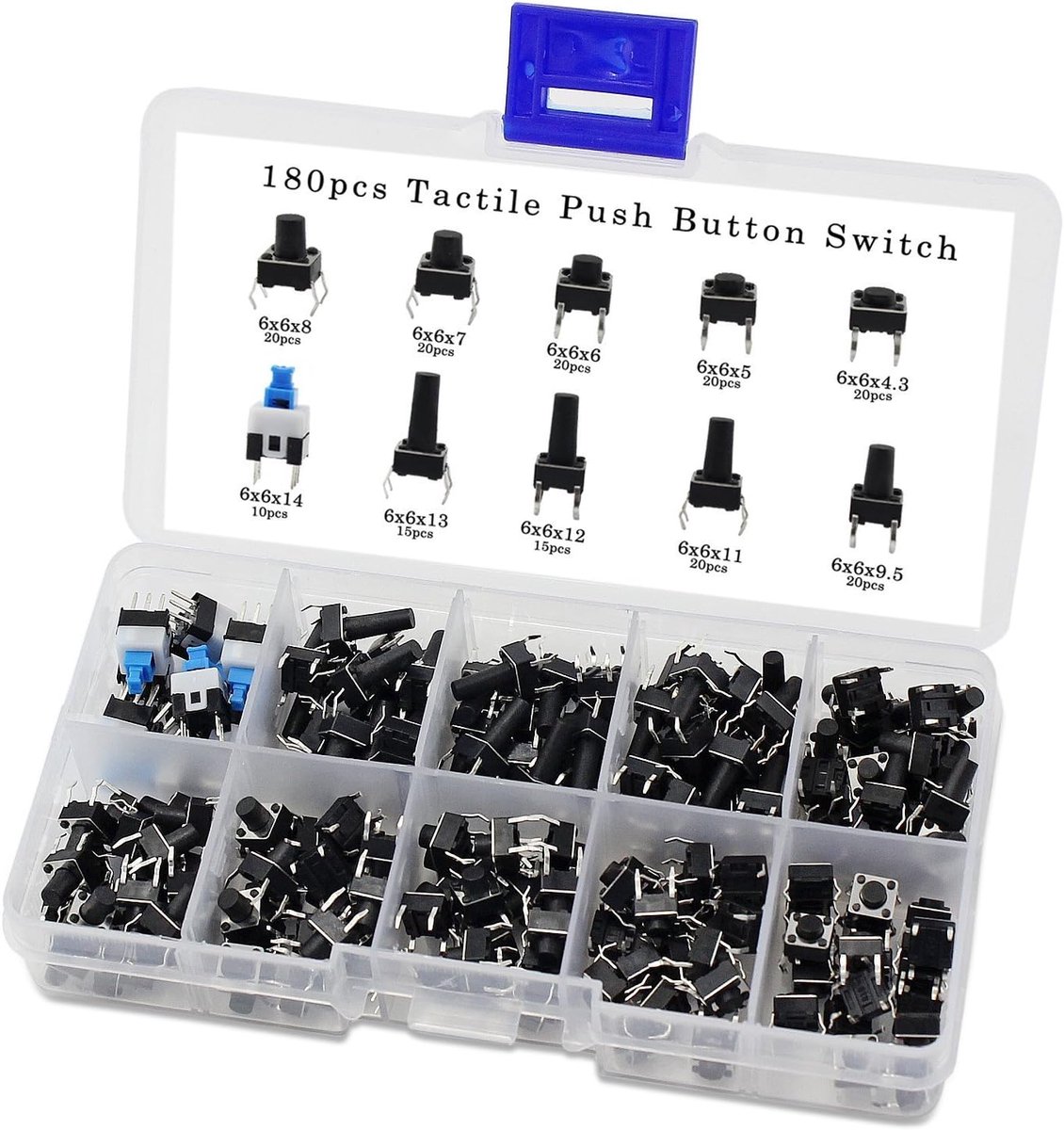 10 waarden 180 stuks tactische drukknopschakelaar Micro Momentary Tact assortiment Kit