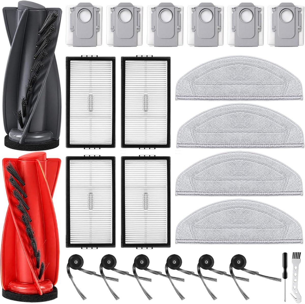24 stuks accessoires voor Roborock Saros 20 Sonic robotstofzuiger | Met 2 hoofdborstels, 4 dweilpads, 4 HEPA-filters, 6 stofzakken, 6 zijborstels, 1 reinigingsborstel, 1 schroevendraaier