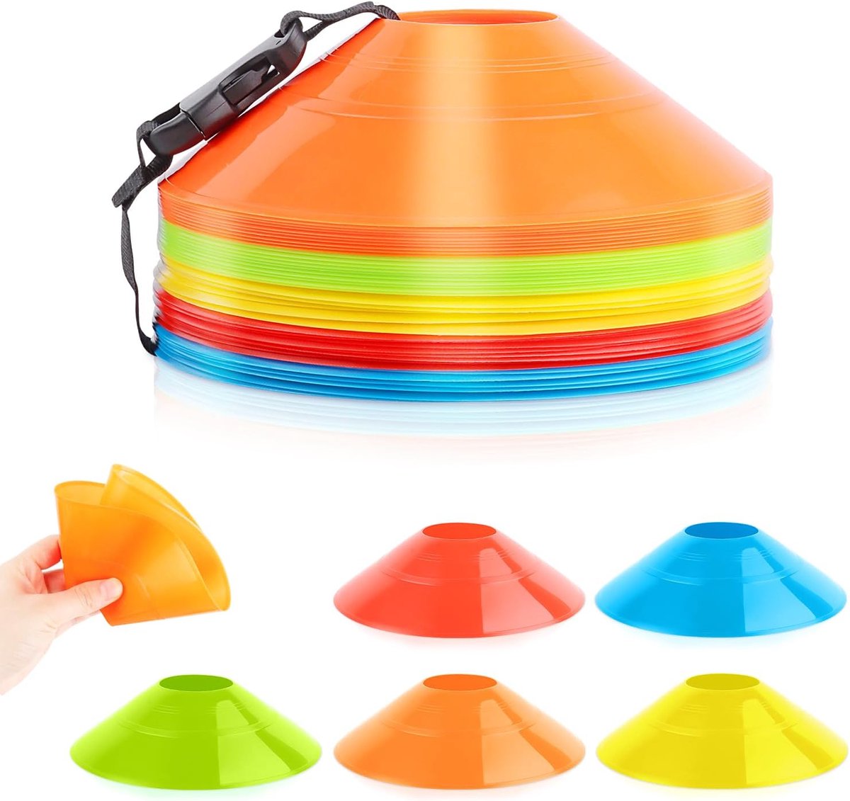 Kegels Set, Sportkegels 5 Kleuren Kegels Voetbal Set, Ronde Markeringskegels voor Hockey, Voetbal, Ijsschaatsen, Handbal, Coördinatietraining (Colorato 50p)