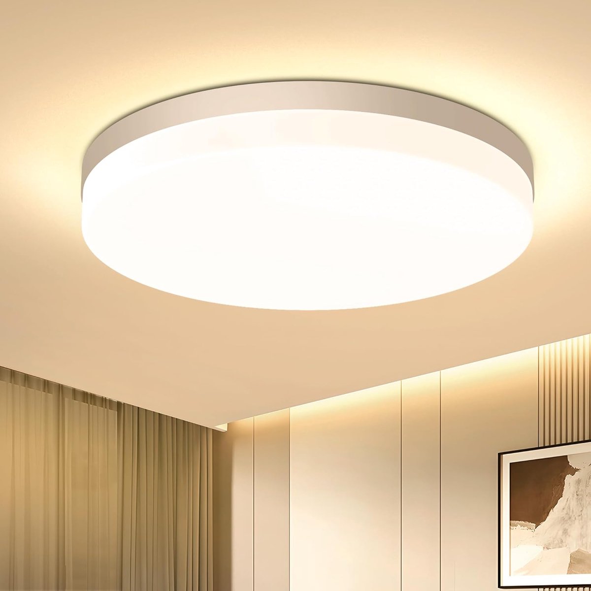EAGLE Plafondlamp, LED-plafondlamp, plat, 48W: 3000K, rond, badkamerlamp, 30CM, 4800LM, IP44 waterdicht, LED-lampen, plafondlampen voor keuken, woonkamer, slaapkamer, gang, kelder