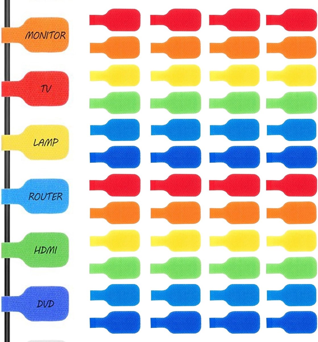 Kabellabels, 120 stuks, 6 kleuren, kabelbelettering, nylon, 4,5 cm x 2 cm, beschrijfbare kabel, herbruikbaar, voor thuis en op kantoor en identificatie van kabels