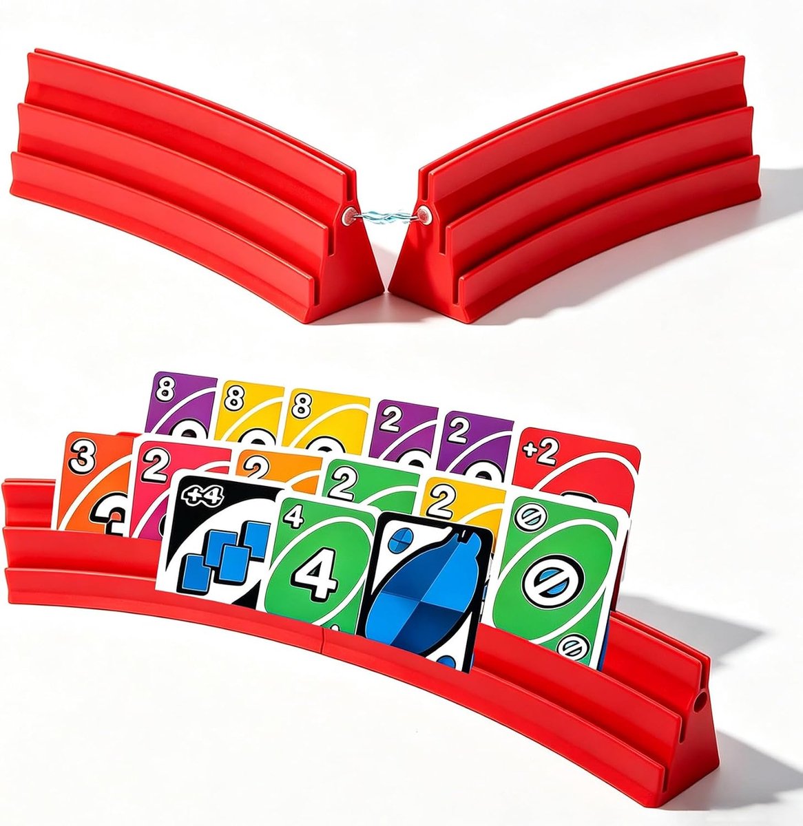4 stuks rode speelkaarthouder met magneten, 3-traps kaarthouder voor UNO, poker, bridge en Canasta, handsfree ondersteuning voor volwassenen en ouderen