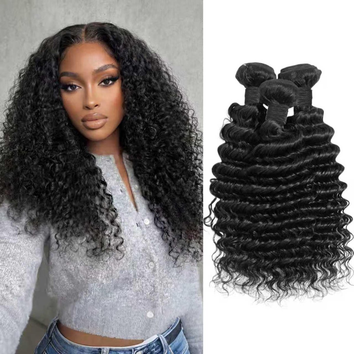 Wave Human Hair Bundle Brazilian Virgin Curly Hair 100% Unprocessed Wet and Wavy Human Hair 3 Bundles Weave Extensions Natural Black 10 12 14 Inch