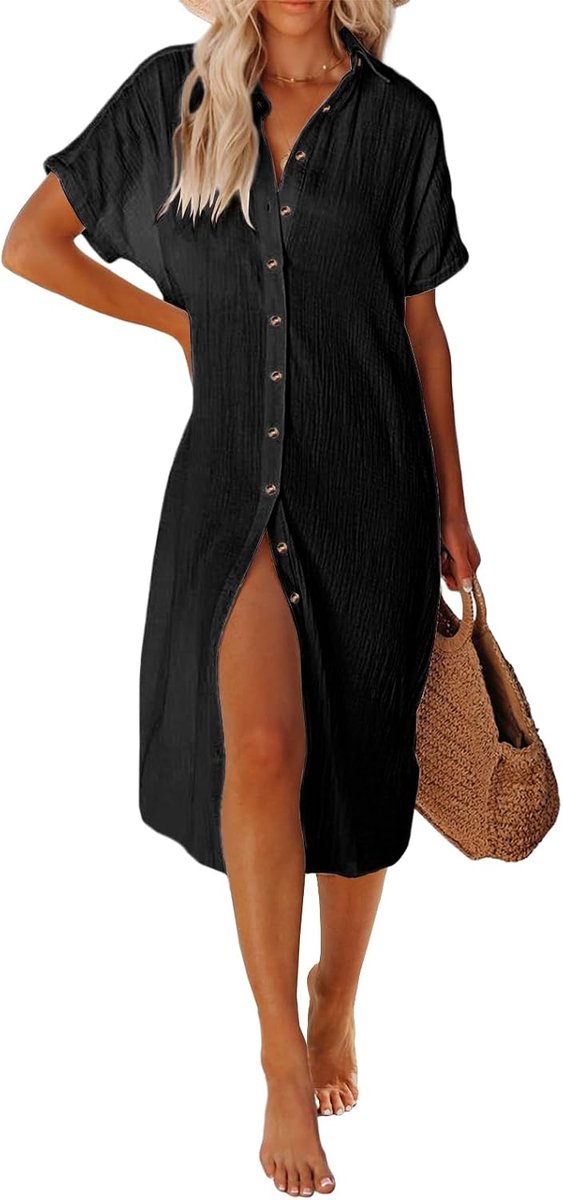 Strandjurk voor dames, lange badmode, bikini, cover-up, knoopsluiting, badmode en sarongs zomerstrandkleding