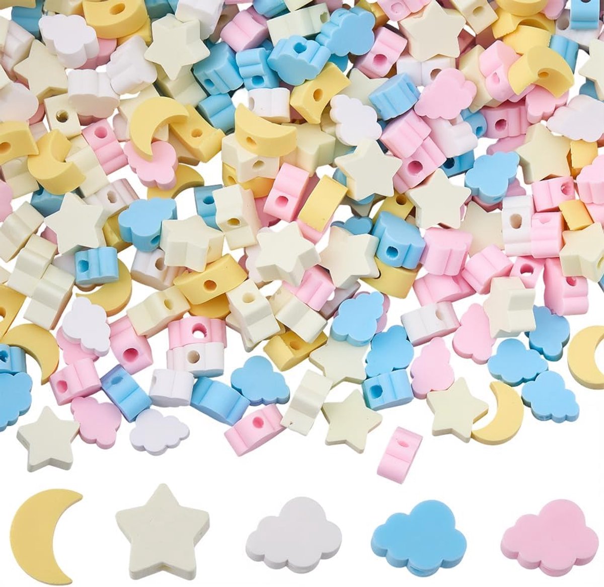 1 doos 300 stuks polymeer klei ster kralen diverse vorm klei kralen bulk platte steen kleurrijke maan wolken gevormd willekeurige zachte schattige losse afstandhouders voor sieraden maken