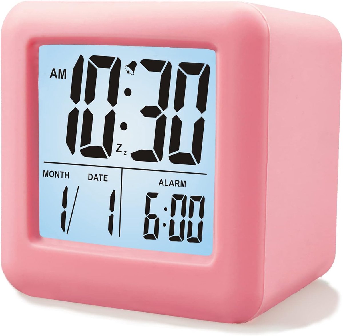 Digitale Wekker Kinderen Wekker met Snooze en Nachtlampje - Gemakkelijk Instellen Siliconen Klok Display Tijd, Datum - Luid Wekker voor Slaapkamer - Werkt op batterijen(Lichtroze)