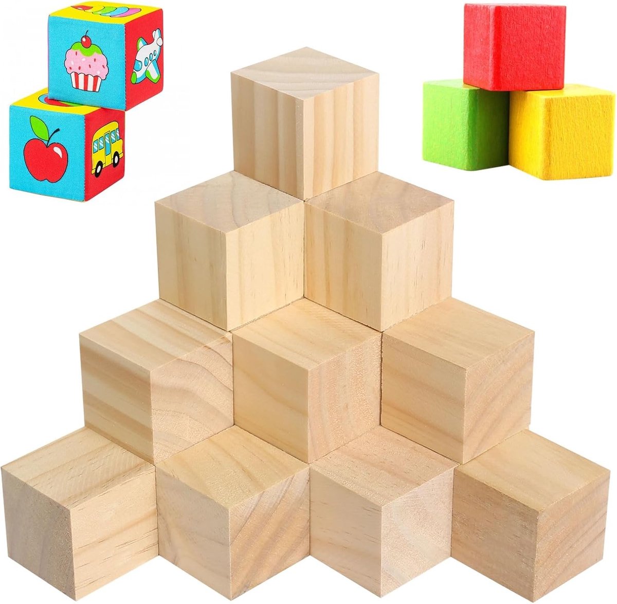 Houten blokken en kubussen voor creatief DIY-project, 24 stuks voor eindeloze mogelijkheden