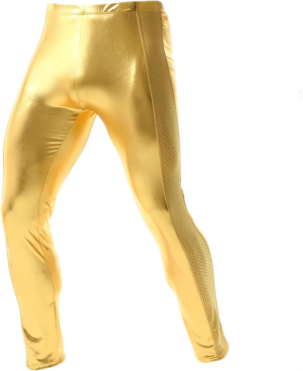 Metallic legging voor heren, reflecterende lange broek, slim fit, podiumdans, disco, actieve casual sportlegging Heren Activewear Leggings