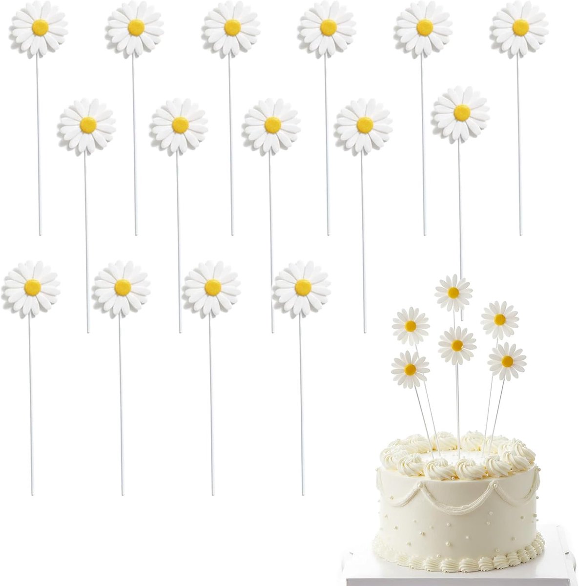 15 stuks Taartdecoratie Margriet Pappbecher Cakedecoratie Cupcake Topper Margriet Bloemen Taartdecoratie Voor Meisjes Kinderen Verjaardag Huwelijk