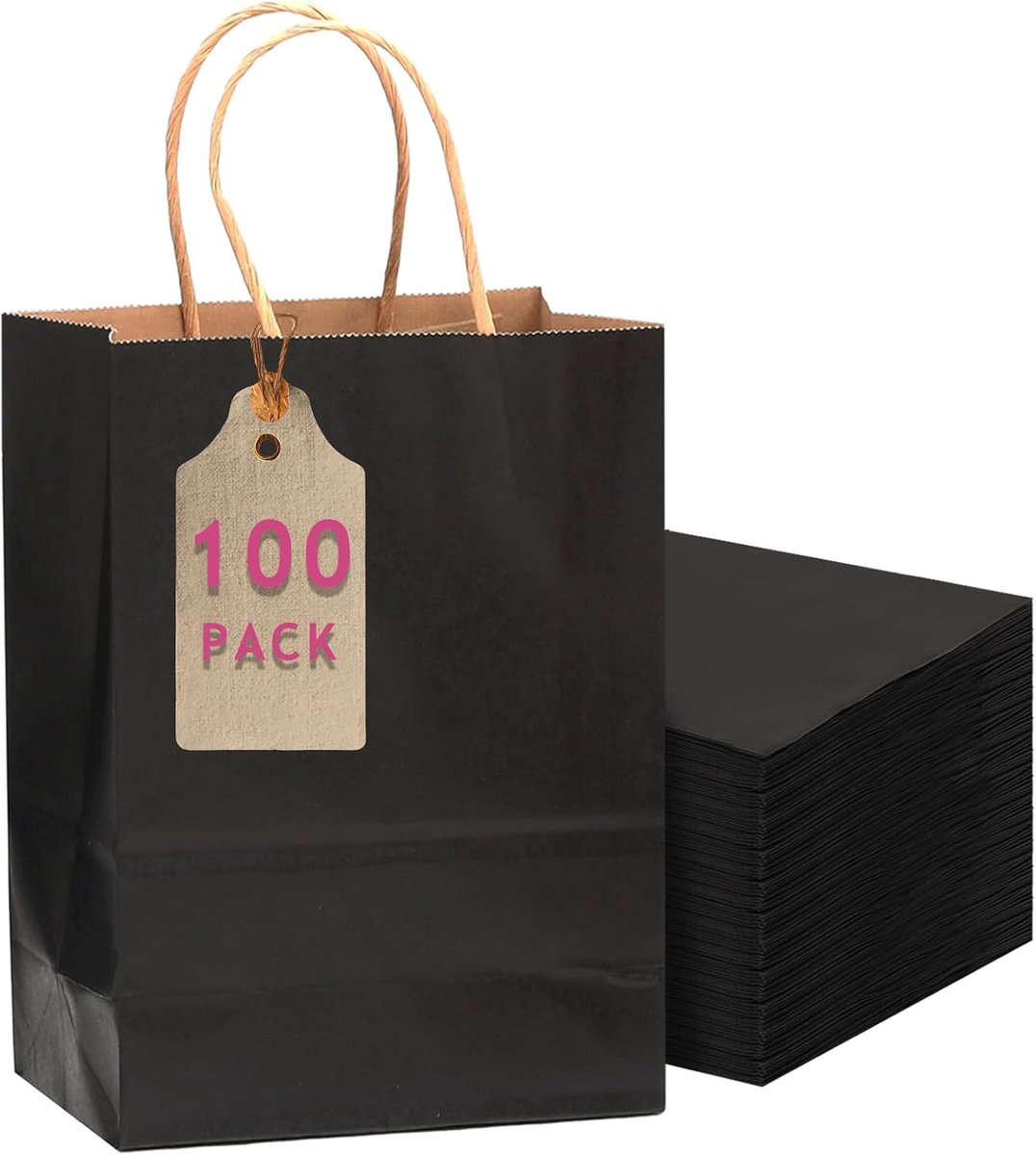 Verpakking van 100 zwarte cadeauzakjes met bulkhandvat, 27 x 20 x 12 cm, middelgrote kraftpapieren zakken, verschillende toepassingen (27 x 20 x 12 cm, gemiddelde grootte)