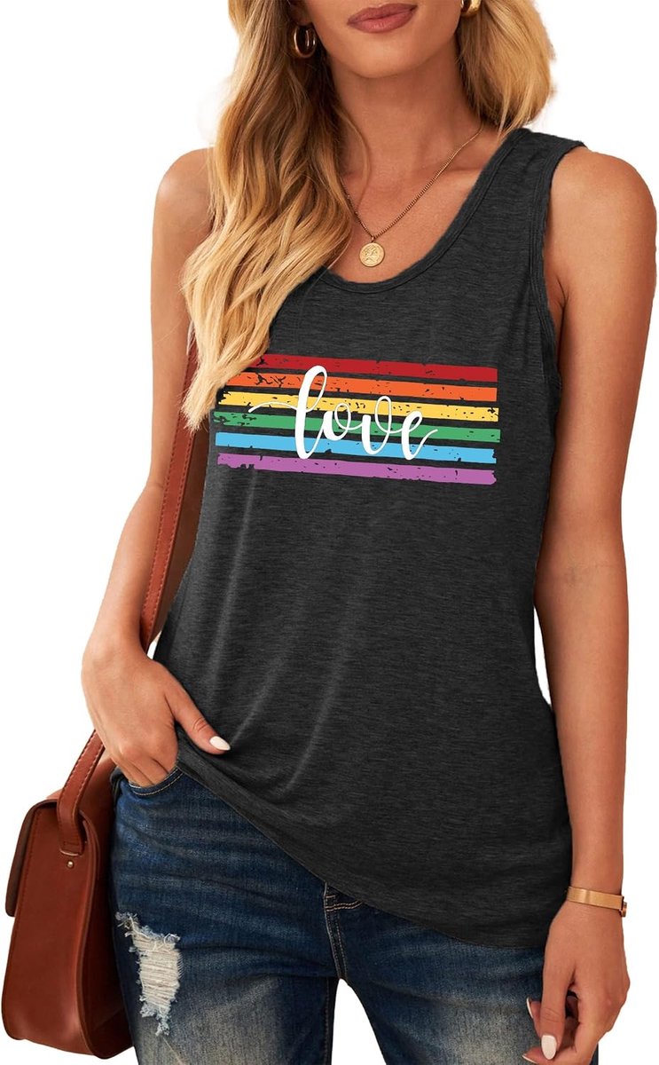 Tanktop voor dames, LGBT Love regenboogpatroon, shirt Gay Pride Month bovenstukken