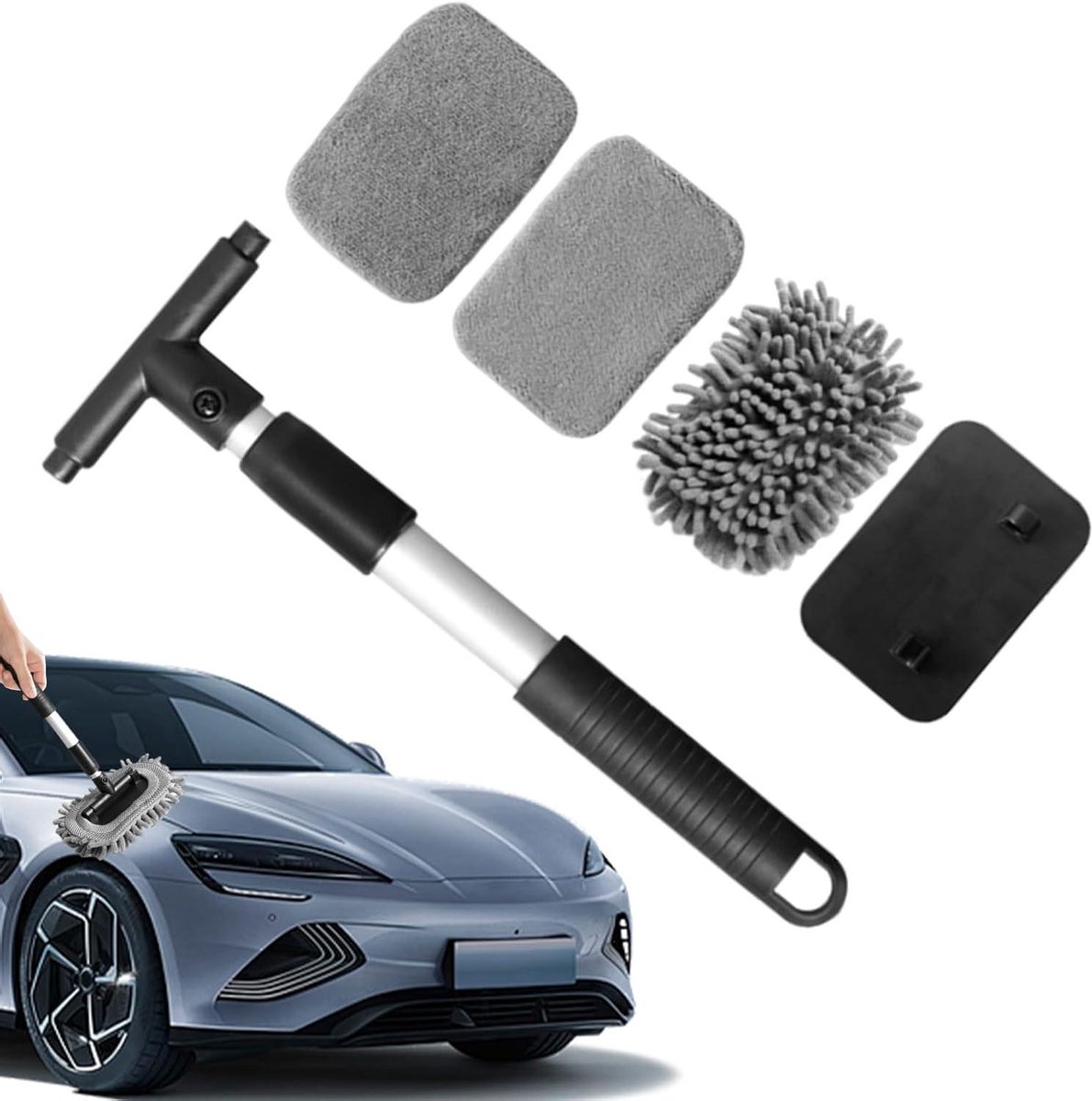 Auto Ruitenreiniger - Autoglas Borstel - Ruiten Schoonmaken - Uitschuifbare Steel - 27 cm - Rechthoek