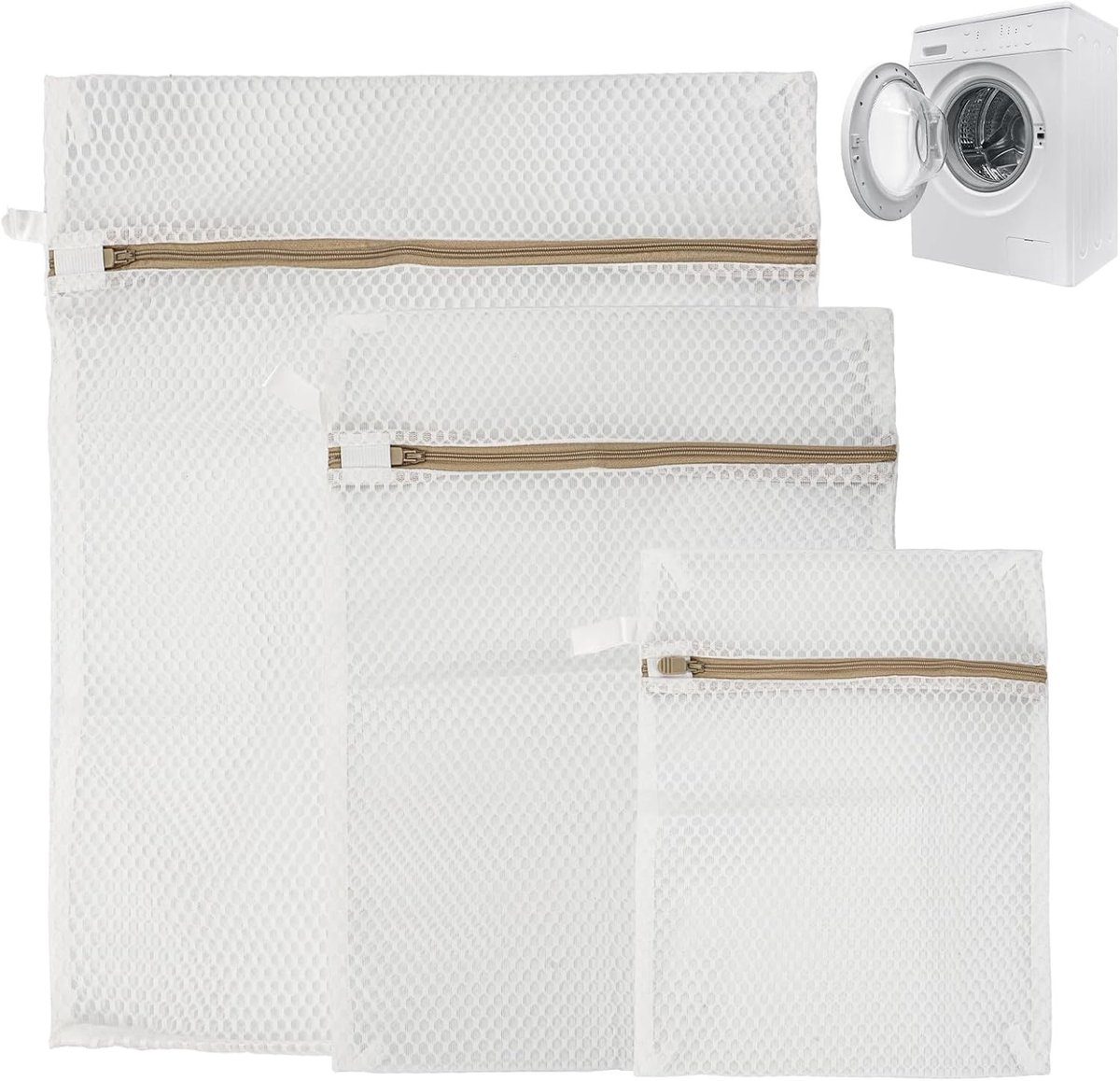Set van 3 Herbruikbare Waszakken van 100% Katoen in Diverse Maten voor Duurzaam Wassen en Bescherming van Kleding