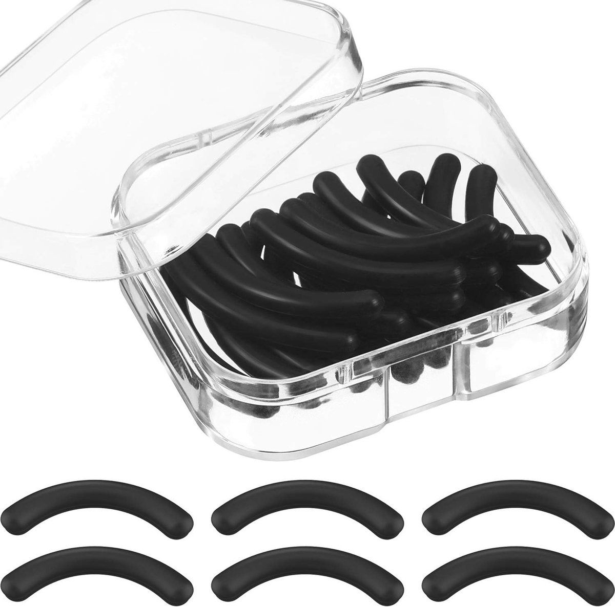navulverpakkingen van siliconenrubber, navulpads voor wimperkrullers, van siliconen, met doorzichtige opbergdoos (24 stuks, zwart)