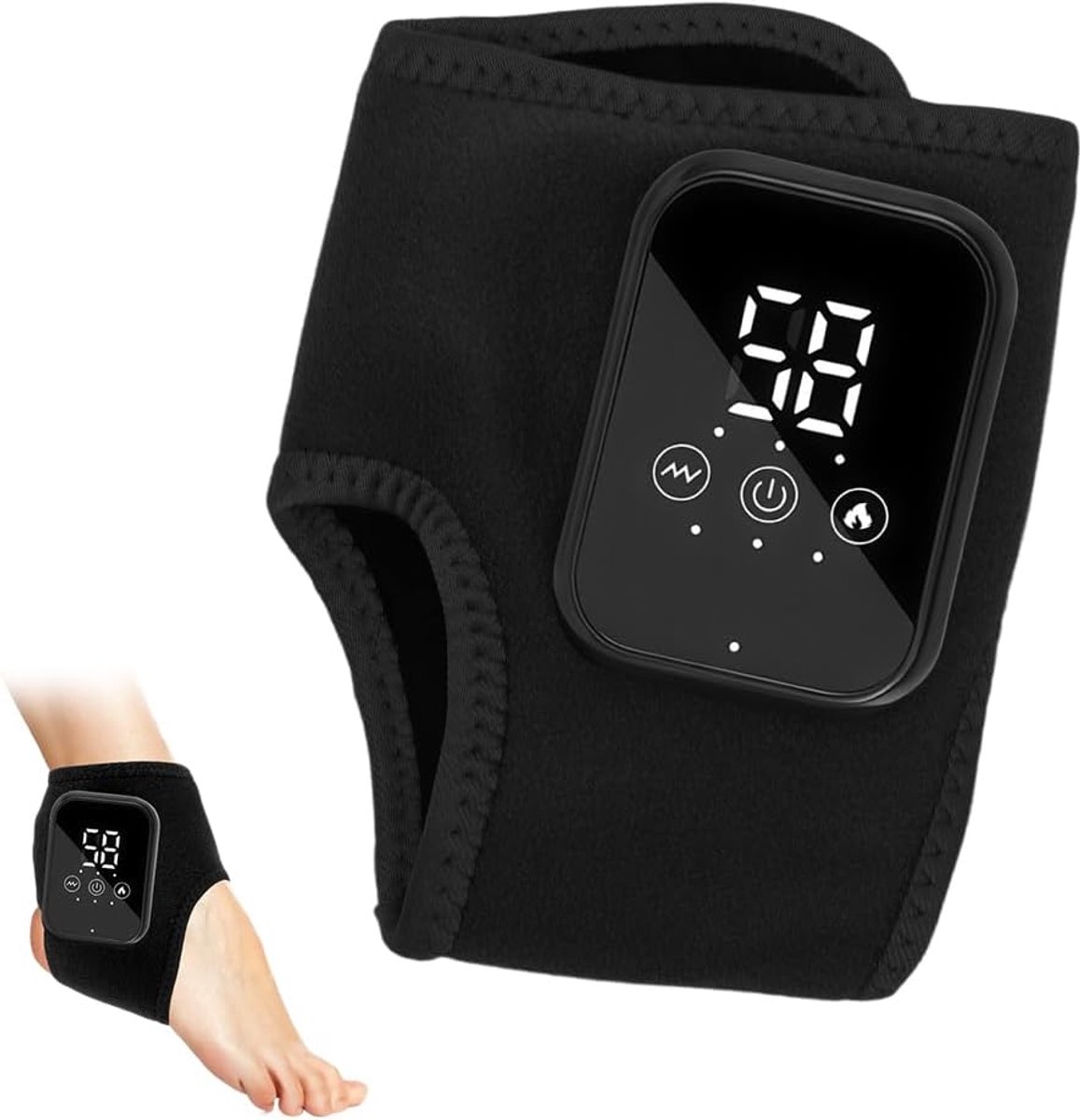 3-in-1 voetmassageapparaat, elektrisch, voetmassage, draagbaar, oplaadbaar, enkelmassageapparaat, voetenwarmer met 3 warmteinstellingen, 3 vibratiemodi voor enkel, hiel, zool (zwart, 1 stuks)