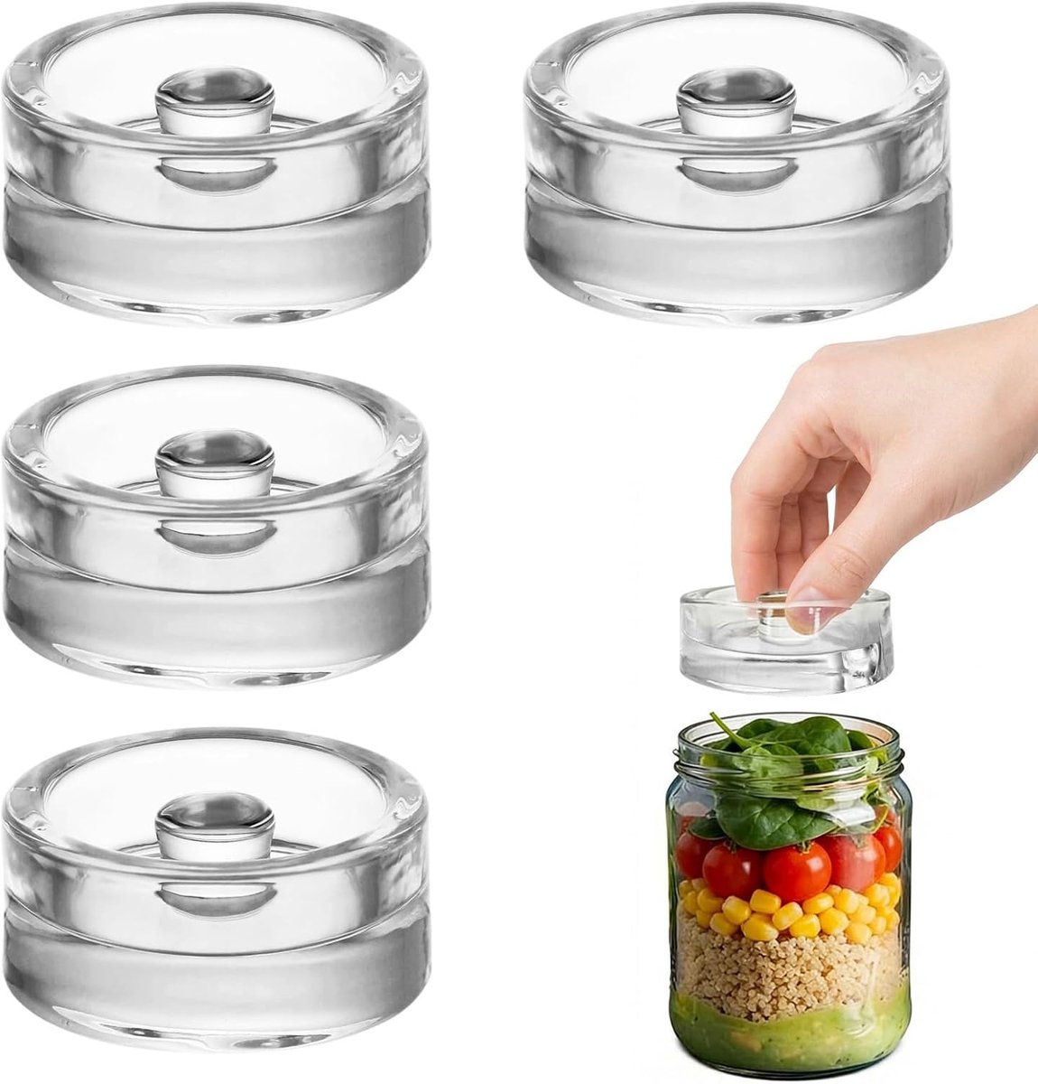 Fermenteergewichten van glas, diameter 7 cm, 4 stuks glasgewichten voor fermenteren, fermentatiegewichten met handvat, BPA-vrij, ideaal voor kimchi, zuurkool en puistjes