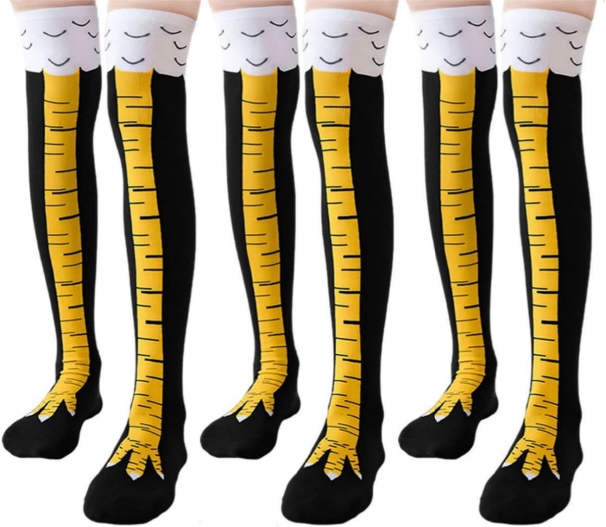 Chicken Leg Socks, 3 paar kippenvoeten, grappige kippenpoten, sokken over de knie, kippensokken voor mannen en vrouwen, eenheidsmaat (zwart)