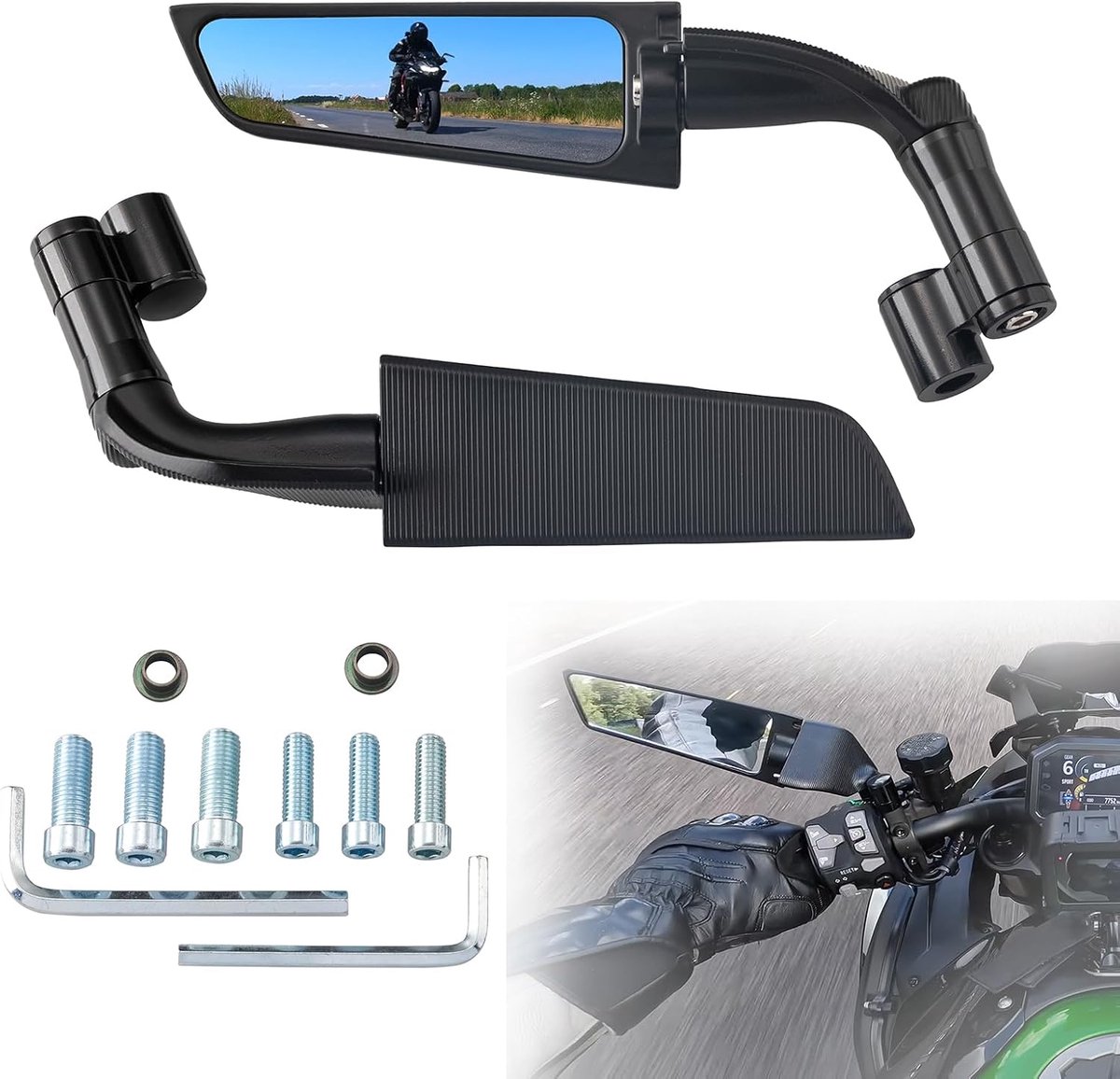 Racing Motorcycle Spiegels Stealth Wind Wing Side Spiegel Double Rotating Achteruitzicht Spiegels Compatibel met Kawasaki Z400 Z650 Z900 Z1000 Yamaha MT-07 MT-10 Duke 250 390 690 790 1290(10 mm