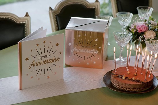 6651-20 gastenboek "Joyeux Anniversaire", wit/roze/goudkleurig — afbeelding 2