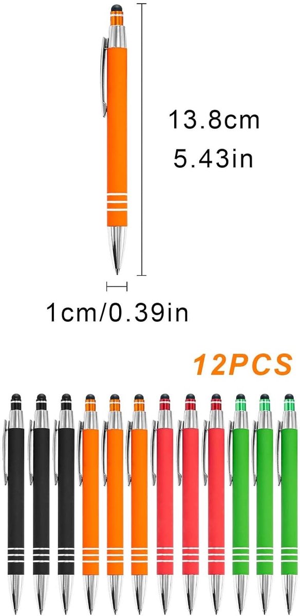 12 stuks multifunctionele tabletpen, 2-in-1 balpen met touchscreen-pen, balpen met touchpen aan de voorkant, voor tablets en smartphones — afbeelding 5