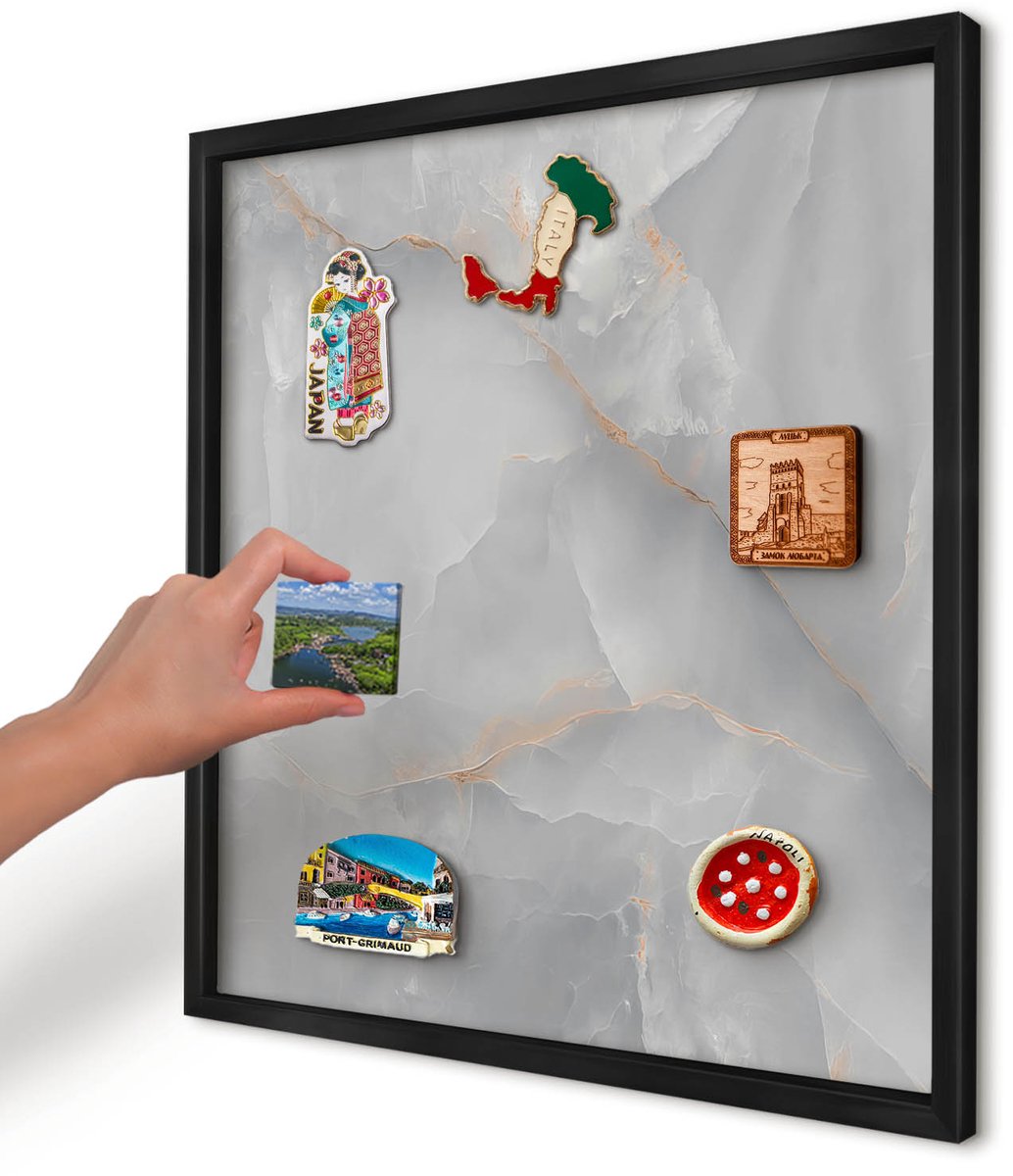Artprintcave Grijs Magneetbord mit Zwart Frame - 50x50 cm - Grijze Aderen Memobord Keuken - Minimalist Bord Voor Magneten - Texturen