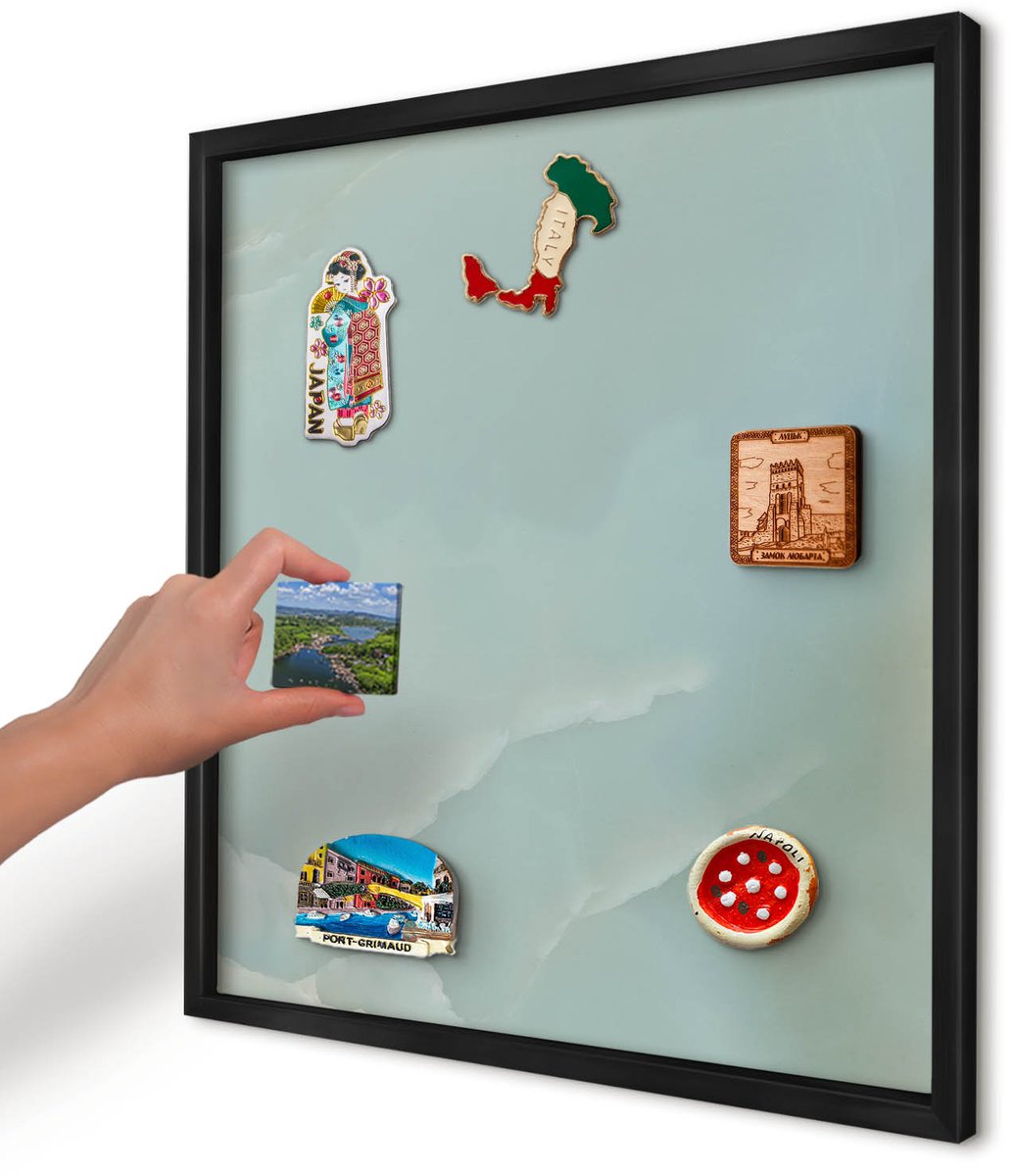 Artprintcave Turkoois Magneetbord mit Zwart Frame - 50x50 cm - Vreedzame Harmonie Magnetisch Bord - Minimalist Notitiebord - Achtergronden En Patronen