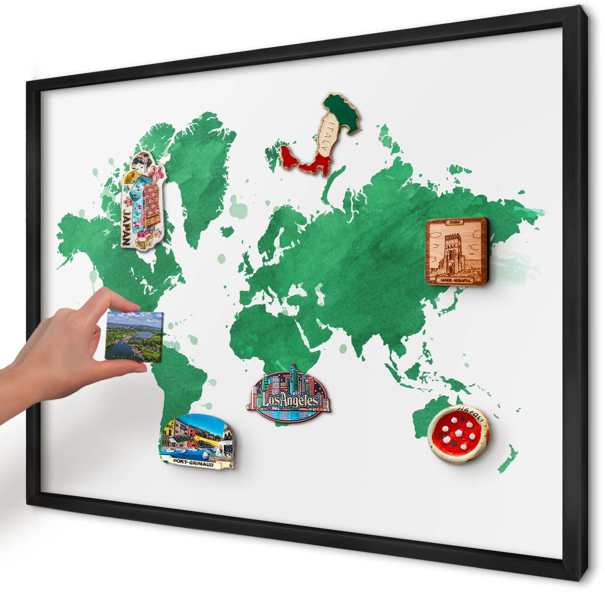 Artprintcave Groente Magneetbord mit Zwart Frame - 70x50 cm - Groene Kaart Magneetbord Voor Keuken - Waterverf Magnetisch Bord - Kaarten