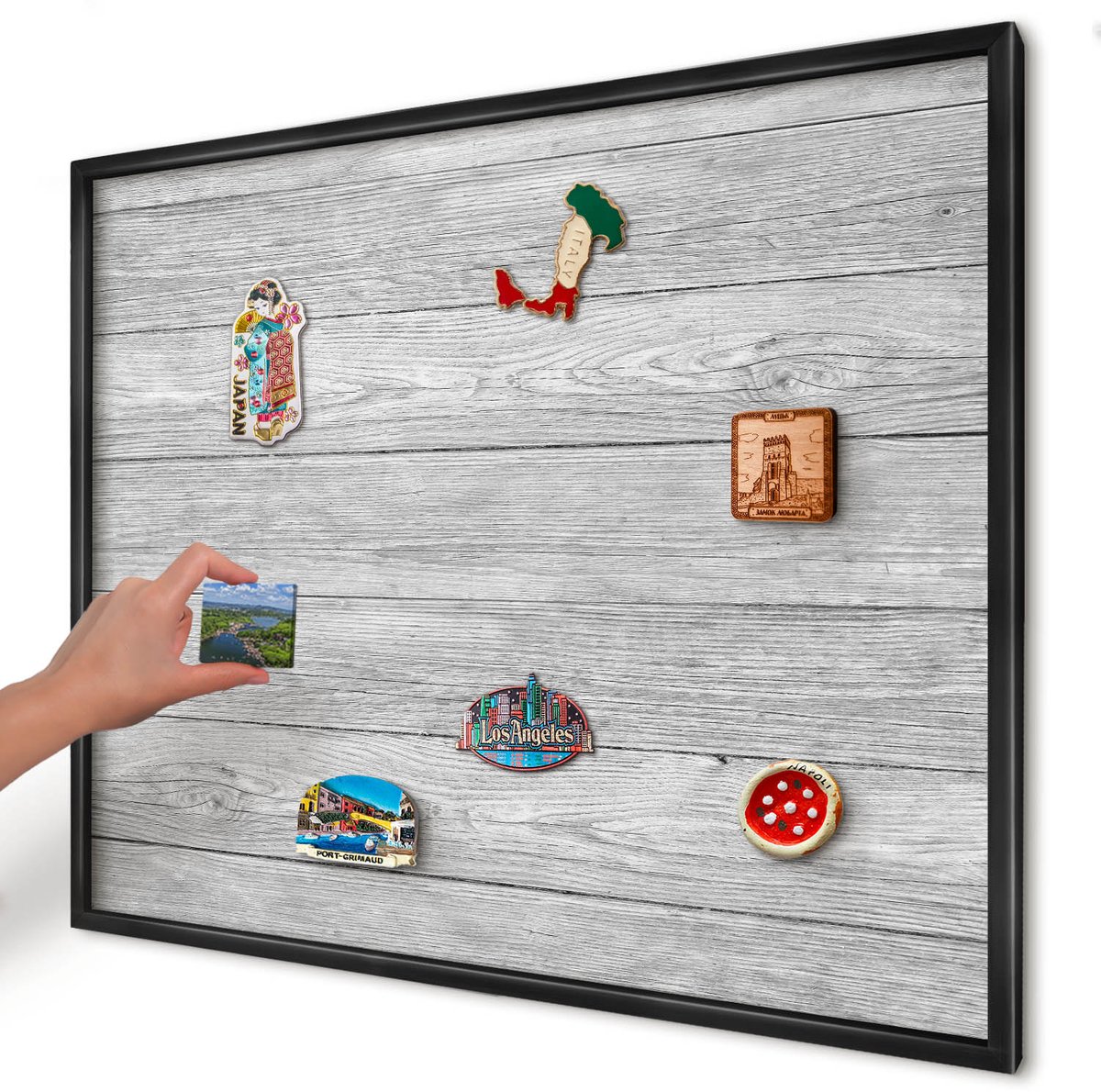 Artprintcave Grijs Magneetbord mit Zwart Frame - 80x60 cm - Houtstructuur Bord Voor Magneten - Rustiek Wandbord Magnetisch - Texturen