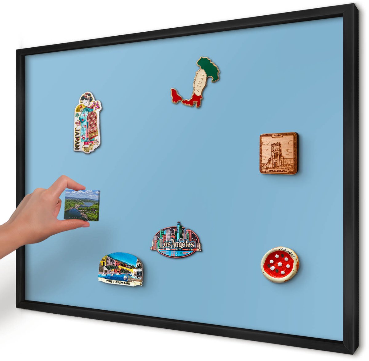 Artprintcave Blauw Magneetbord mit Zwart Frame - 70x50 cm - Blauwe Kleur Memobord Keuken - Minimalist Magnetische Organizer - Achtergronden En Patronen
