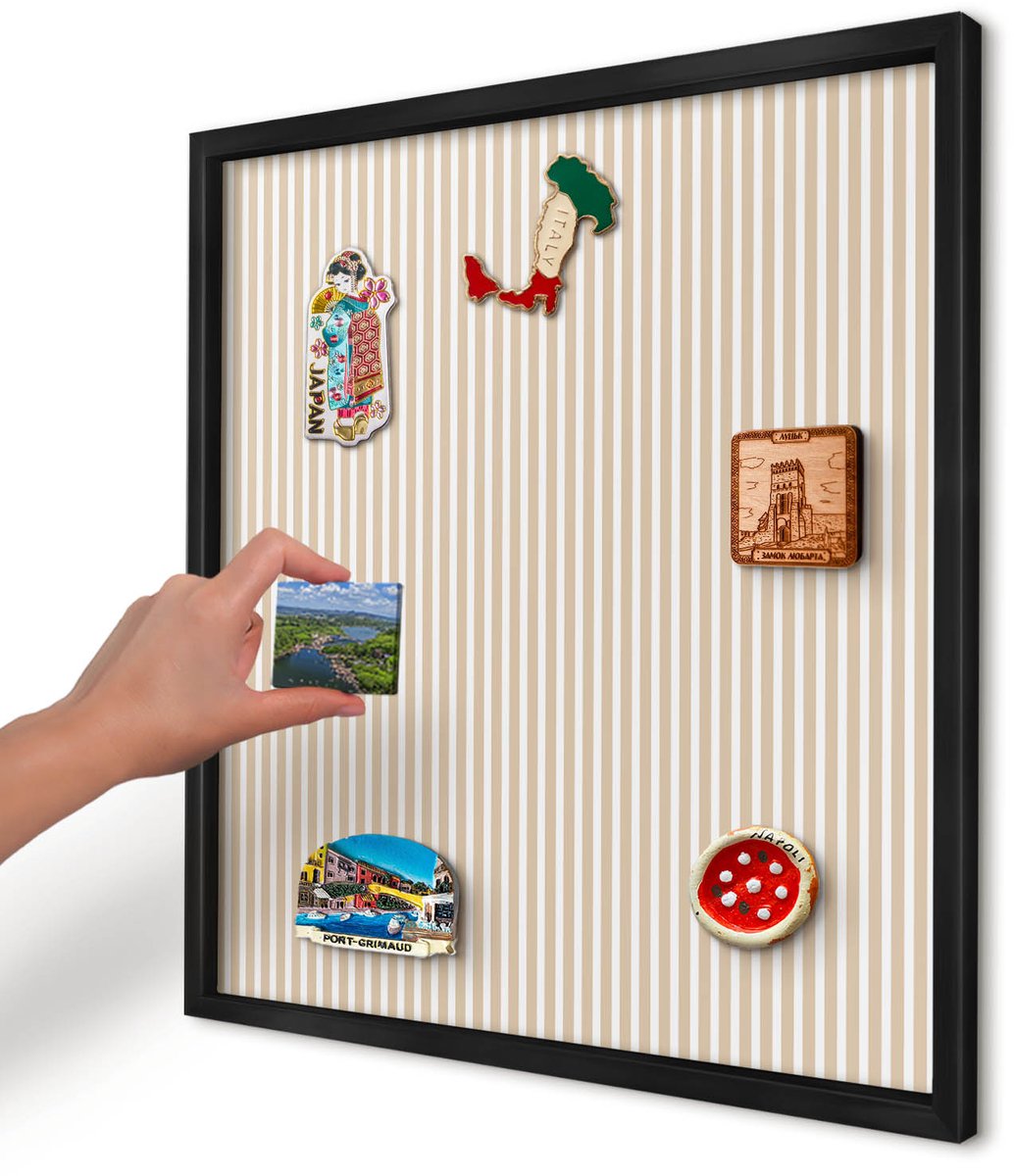 Artprintcave Beige Magneetbord mit Zwart Frame - 50x50 cm - Verticale Strepen Magneetbord Voor Foto's - Minimalist Magneet Bord mit Frame - Achtergronden En Patronen