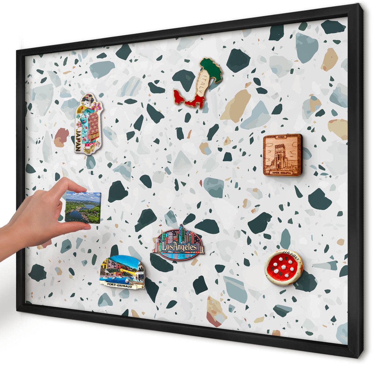 Artprintcave Grijs Magneetbord mit Zwart Frame - 70x50 cm - Dynamische Patronen Magneetbord Voor Foto's - Modern Bord Voor Magneten - Texturen